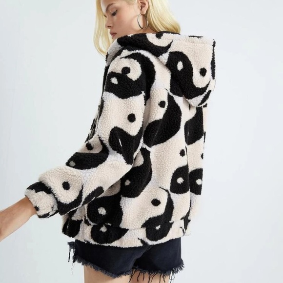 SHEIN Tops - Yin Yang Zip Up Teddy Hoodie
